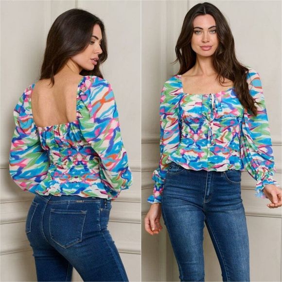 Shirred Colorful Top - Picture 3 of 11